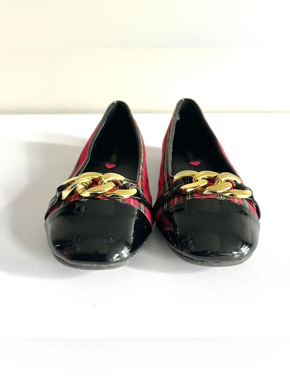 Steve Madden girls ballet flats shoes 4 red tartan plaid holiday patent vivi